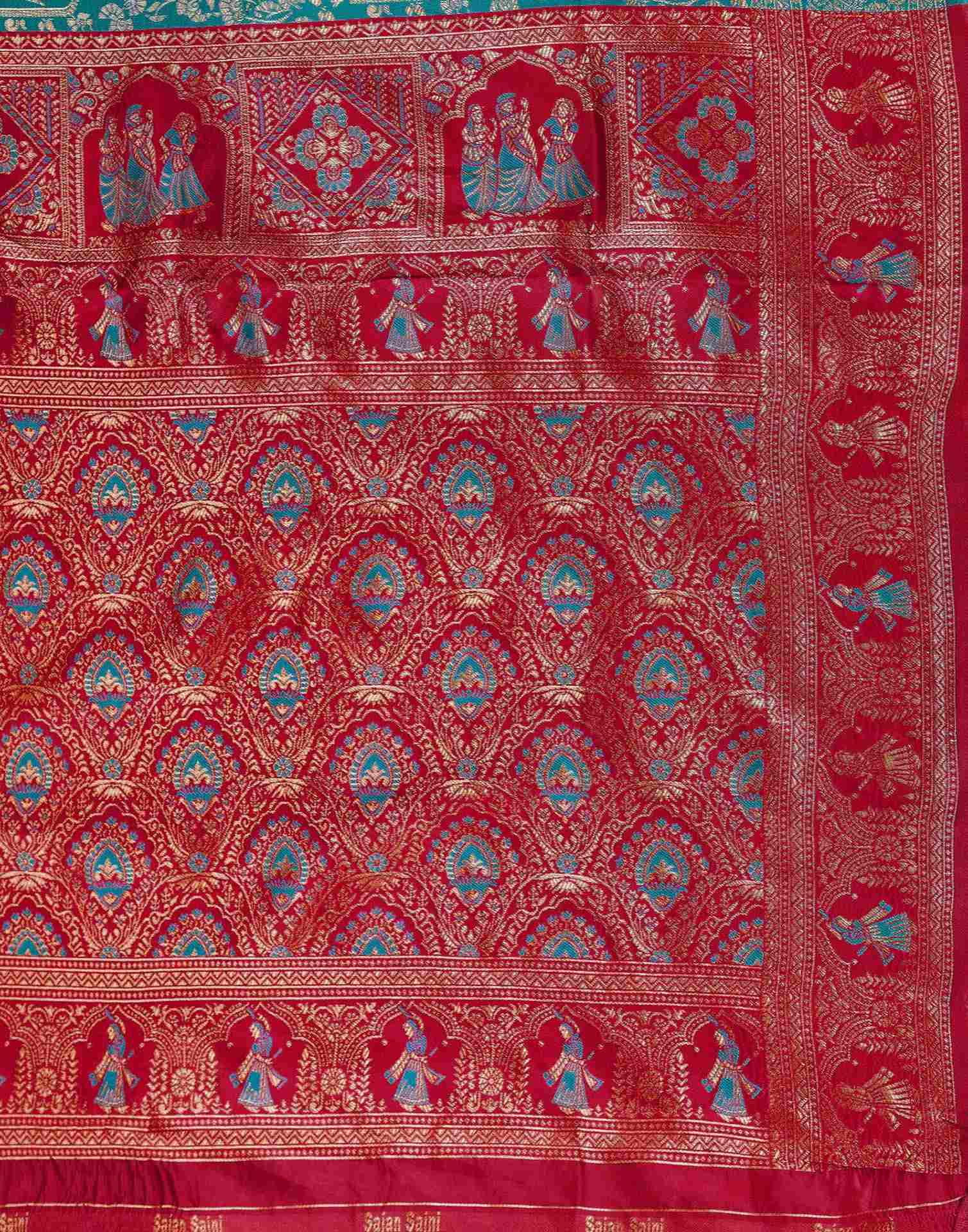 Teal Blue Silk Woven Baluchari Saree