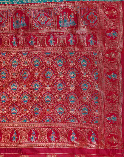 Teal Blue Silk Woven Baluchari Saree