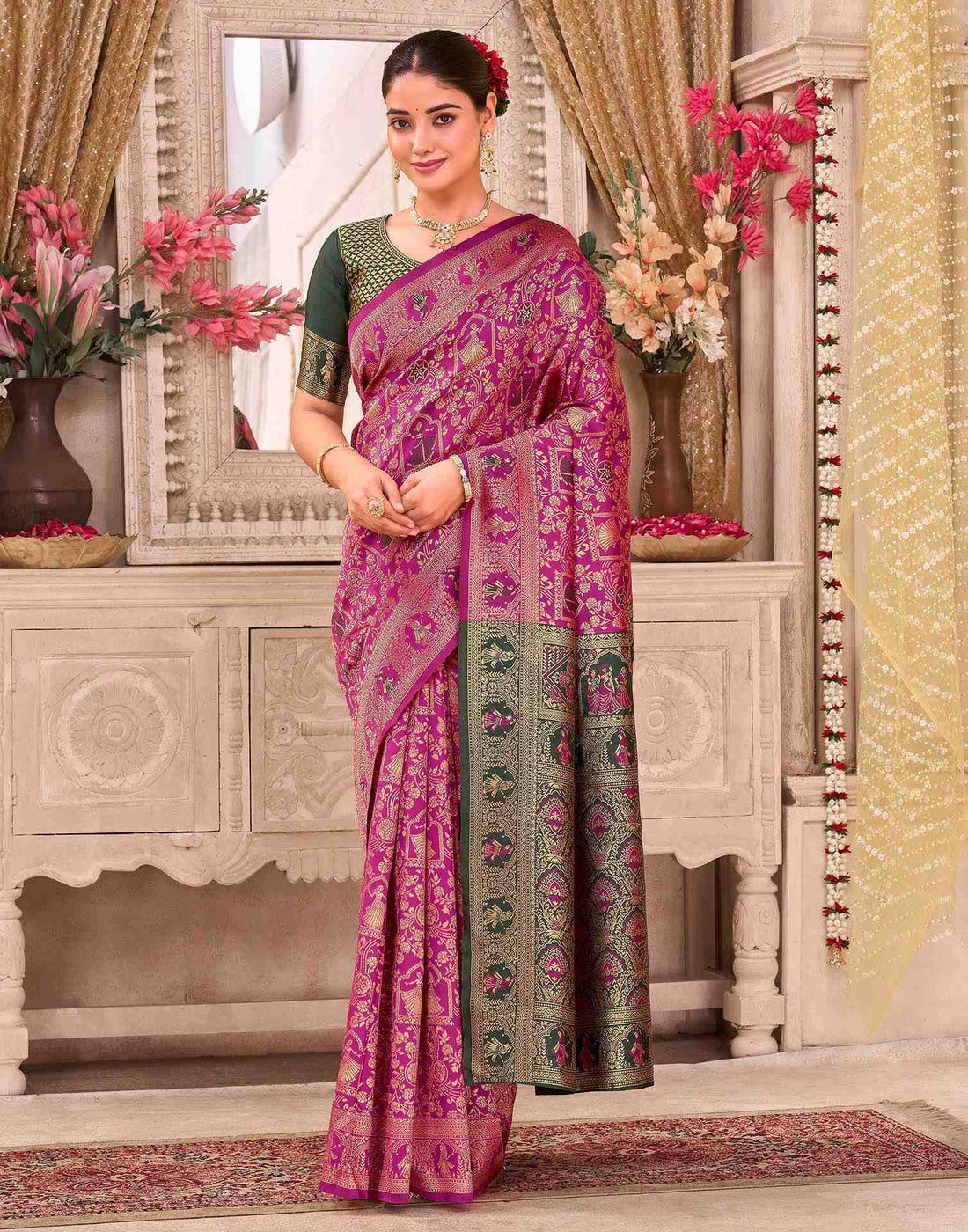 Rani Pink Silk Woven Baluchari Saree