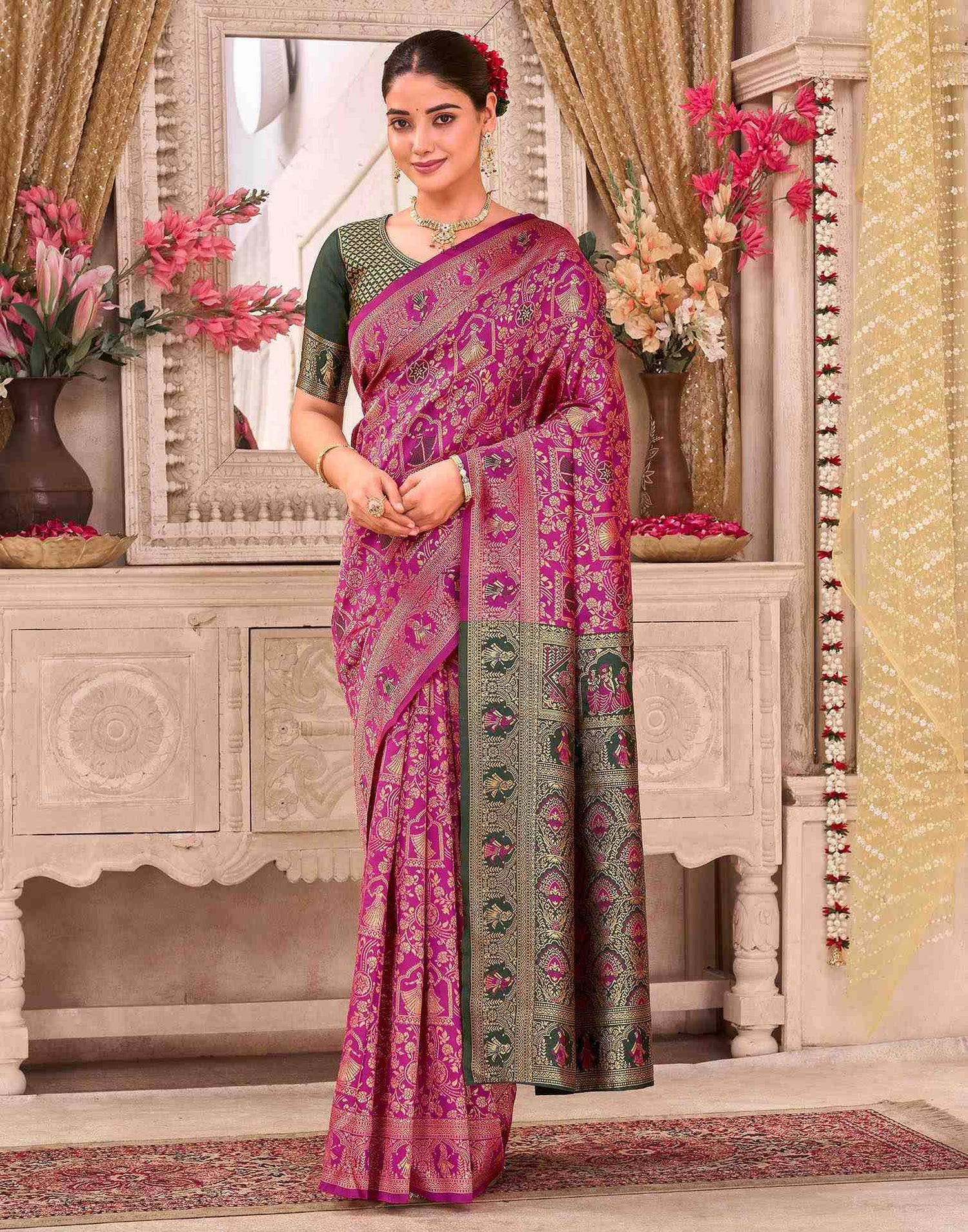 Rani Pink Silk Woven Baluchari Saree