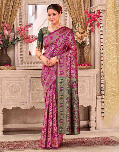 Rani Pink Silk Woven Baluchari Saree