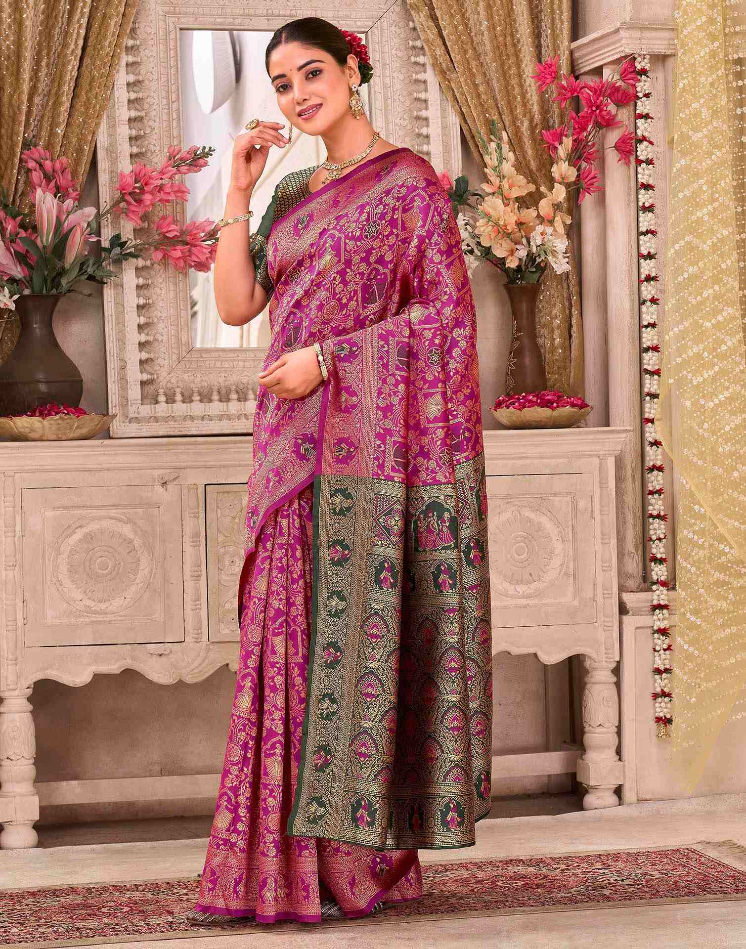 Rani Pink Silk Woven Baluchari Saree