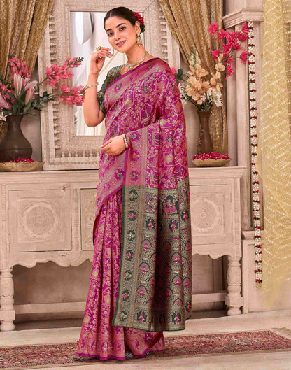 Rani Pink Silk Woven Baluchari Saree