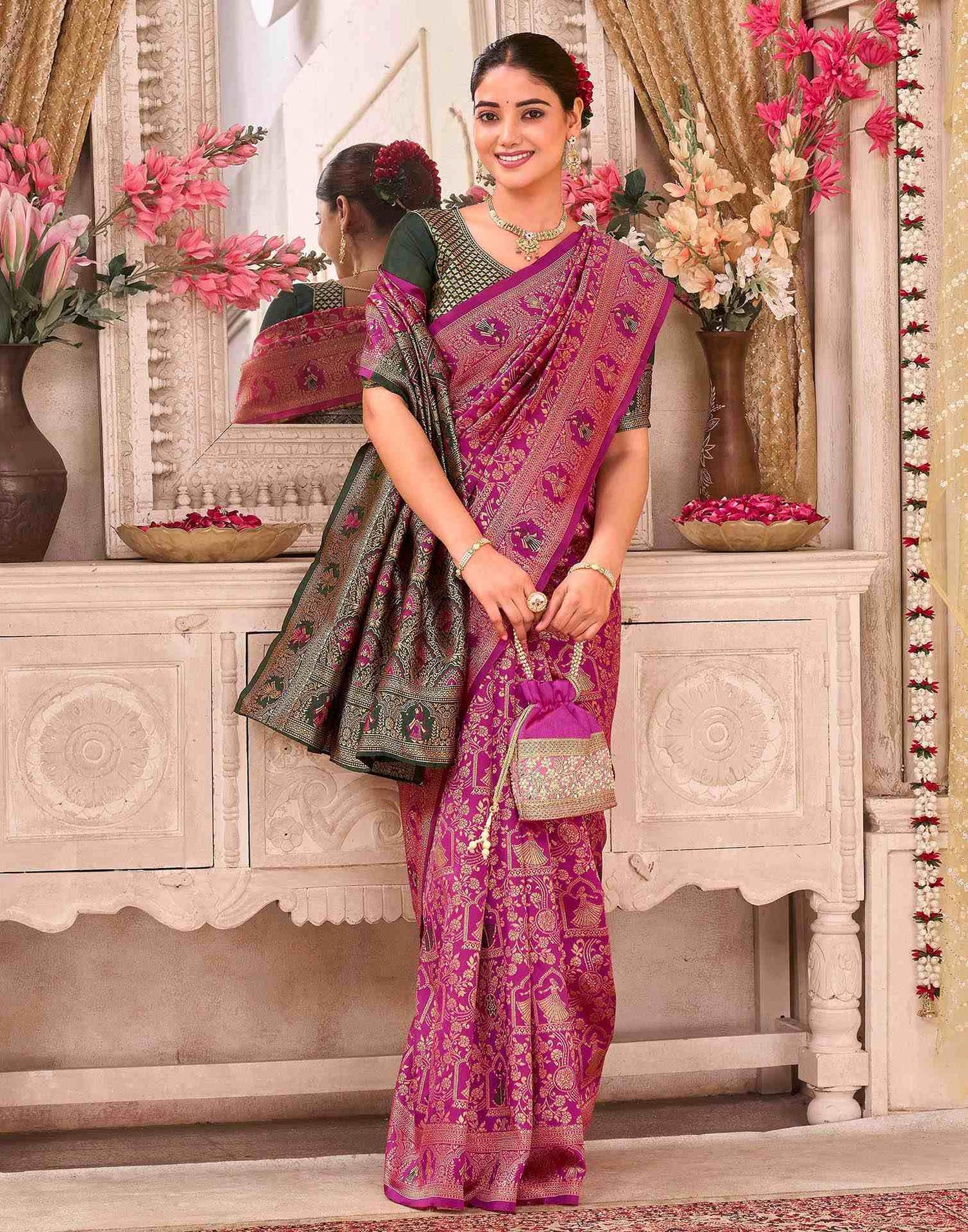 Rani Pink Silk Woven Baluchari Saree
