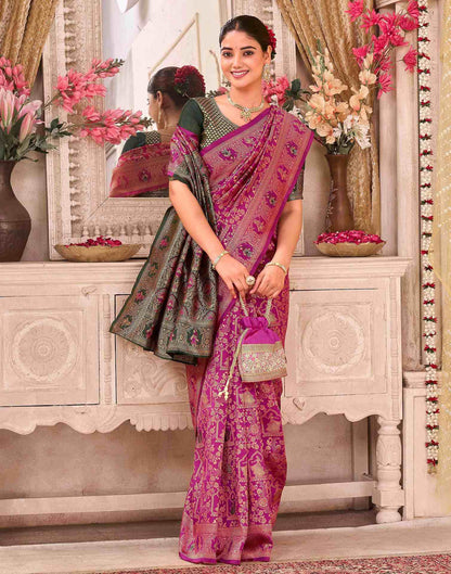 Rani Pink Silk Woven Baluchari Saree