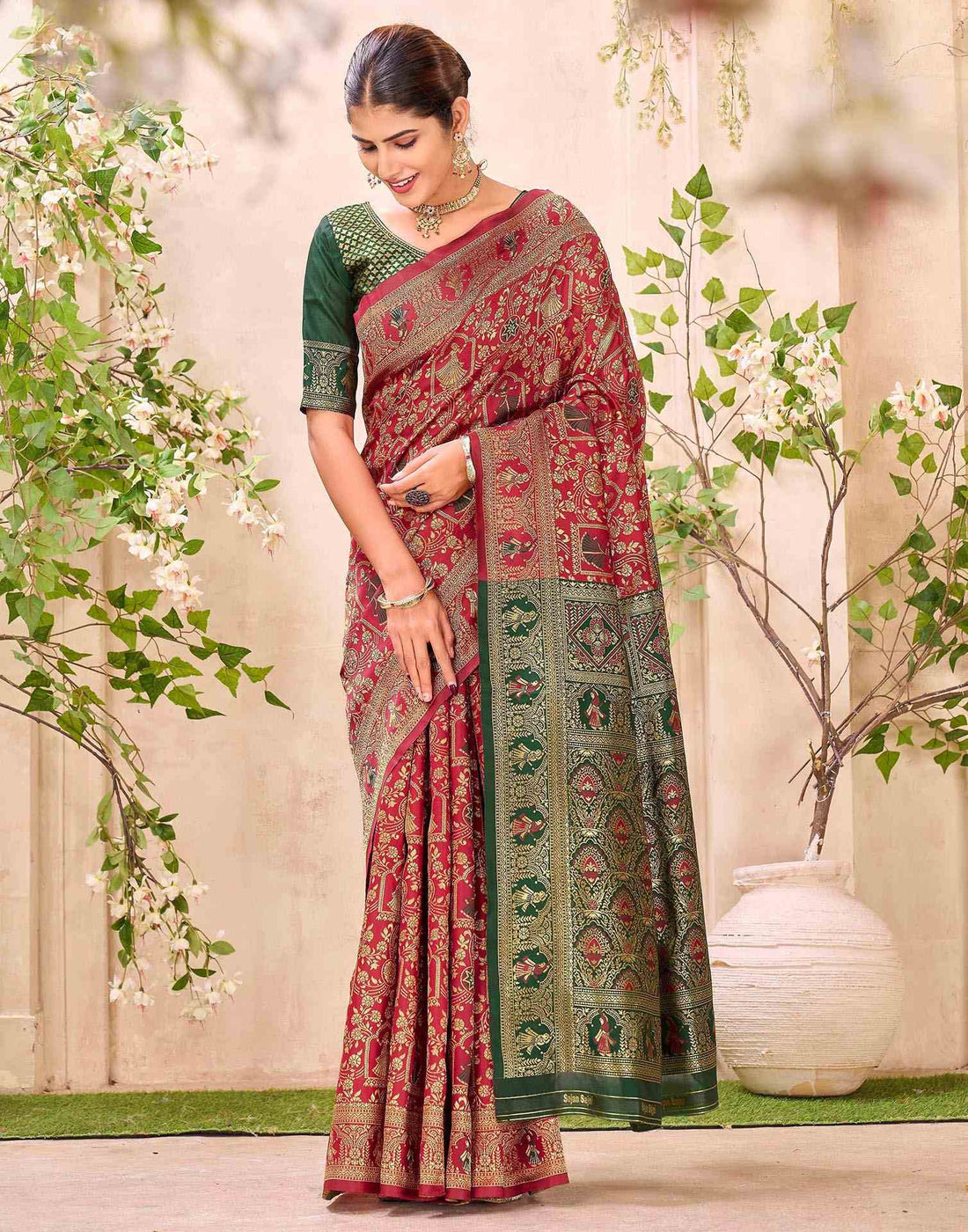 Maroon Silk Woven Baluchari Saree