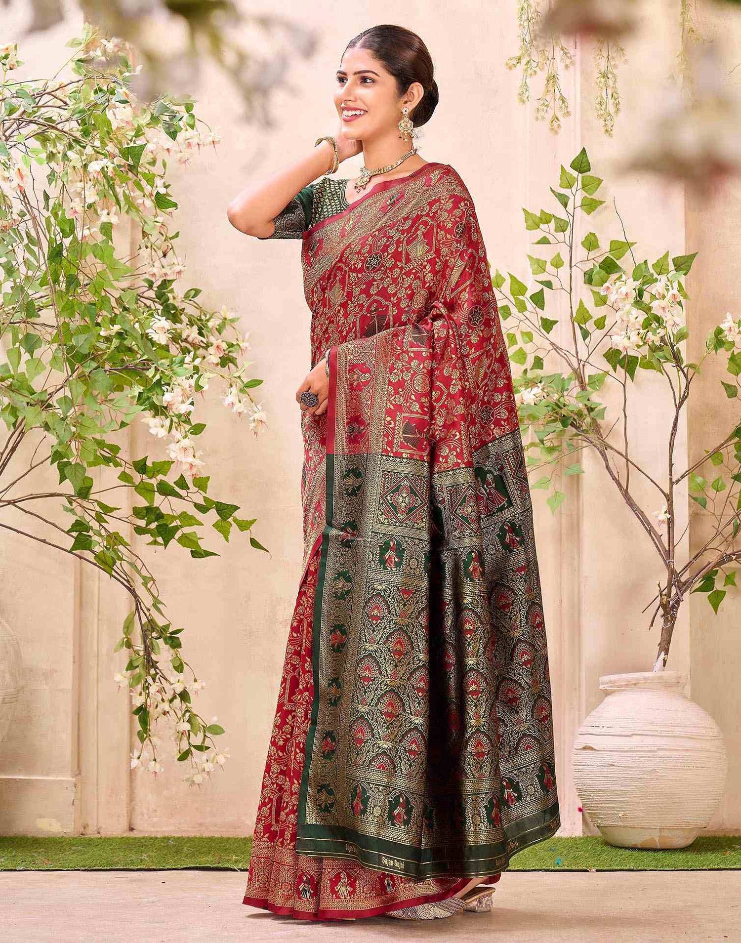 Maroon Silk Woven Baluchari Saree