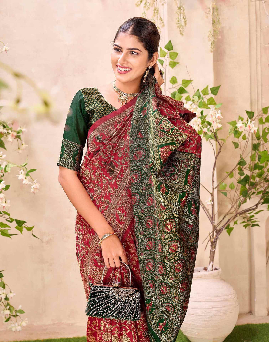 Maroon Silk Woven Baluchari Saree