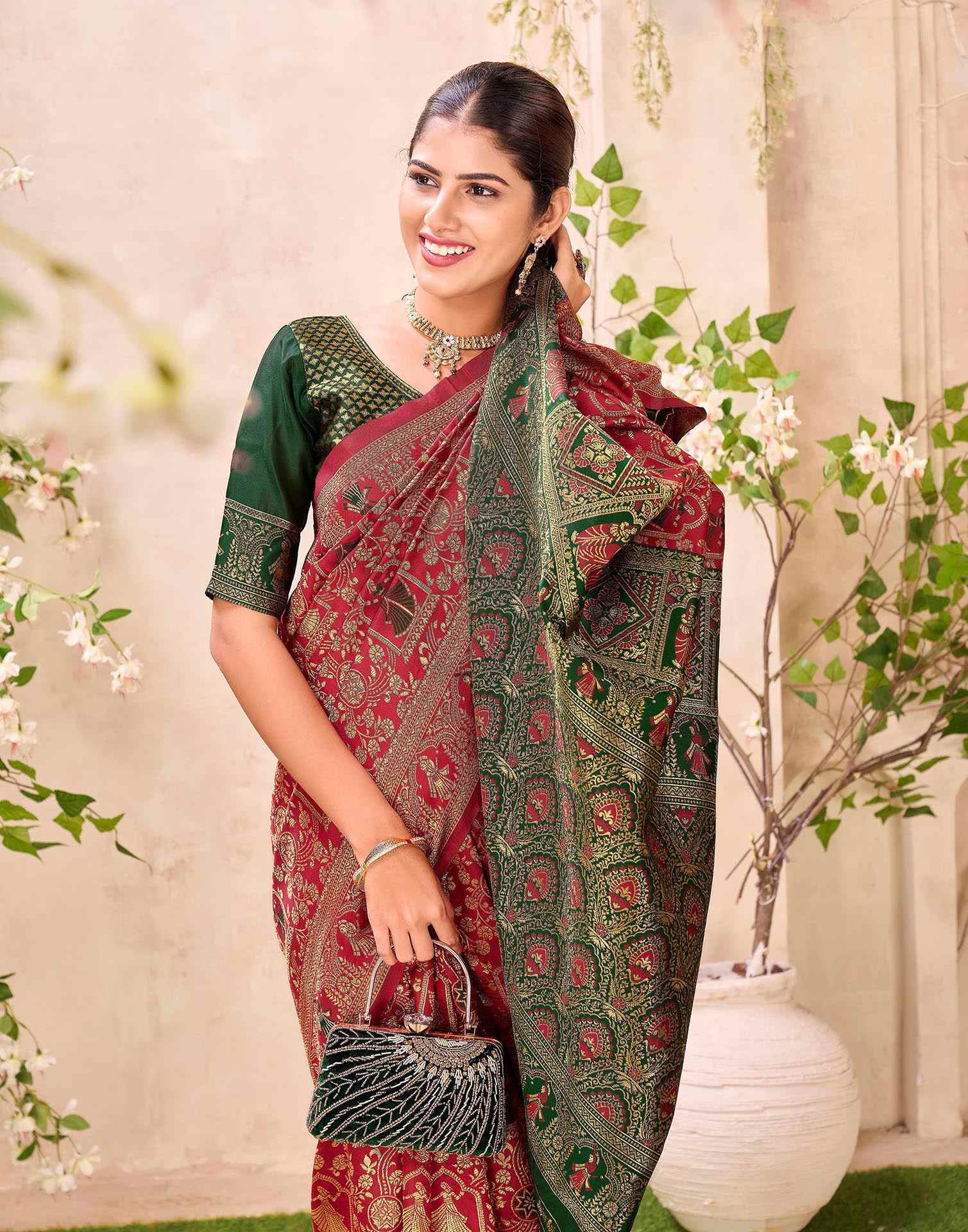Maroon Silk Woven Baluchari Saree