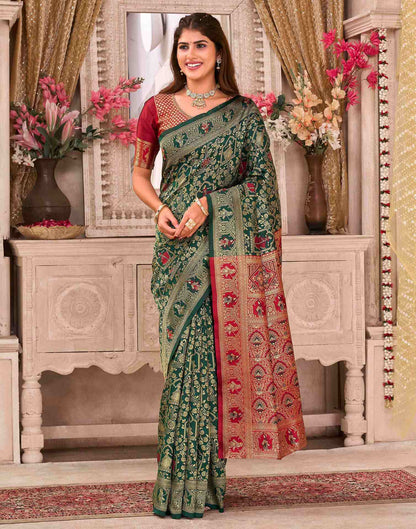 Dark Green Silk Woven Baluchari Saree