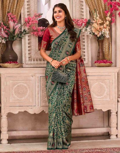 Dark Green Silk Woven Baluchari Saree