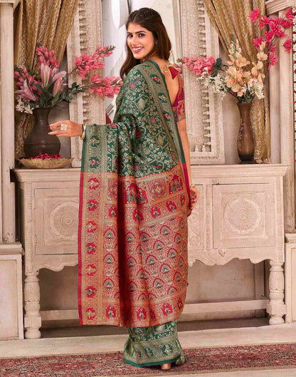 Dark Green Silk Woven Baluchari Saree