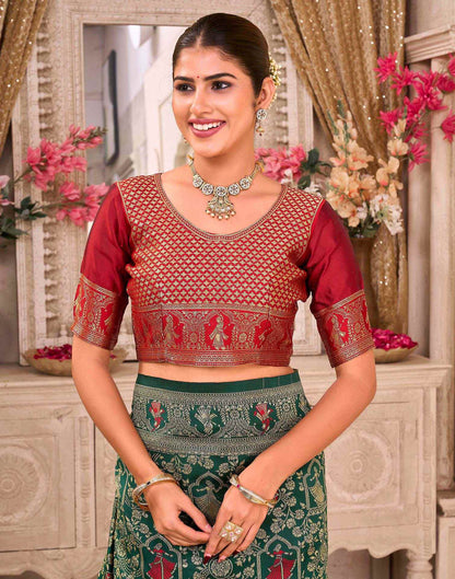 Dark Green Silk Woven Baluchari Saree