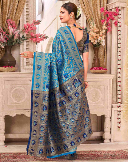 Teal Blue Silk Woven Baluchari Saree