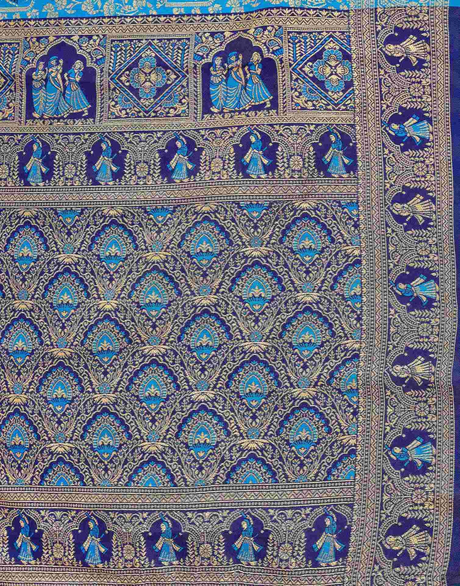 Teal Blue Silk Woven Baluchari Saree