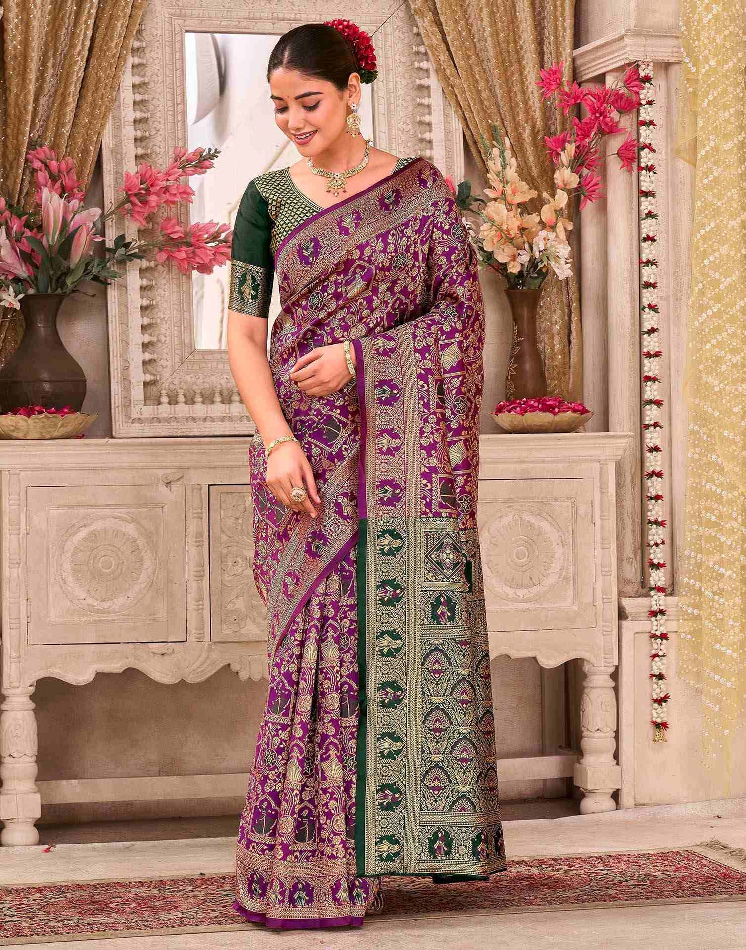 Magenta Silk Woven Baluchari Saree