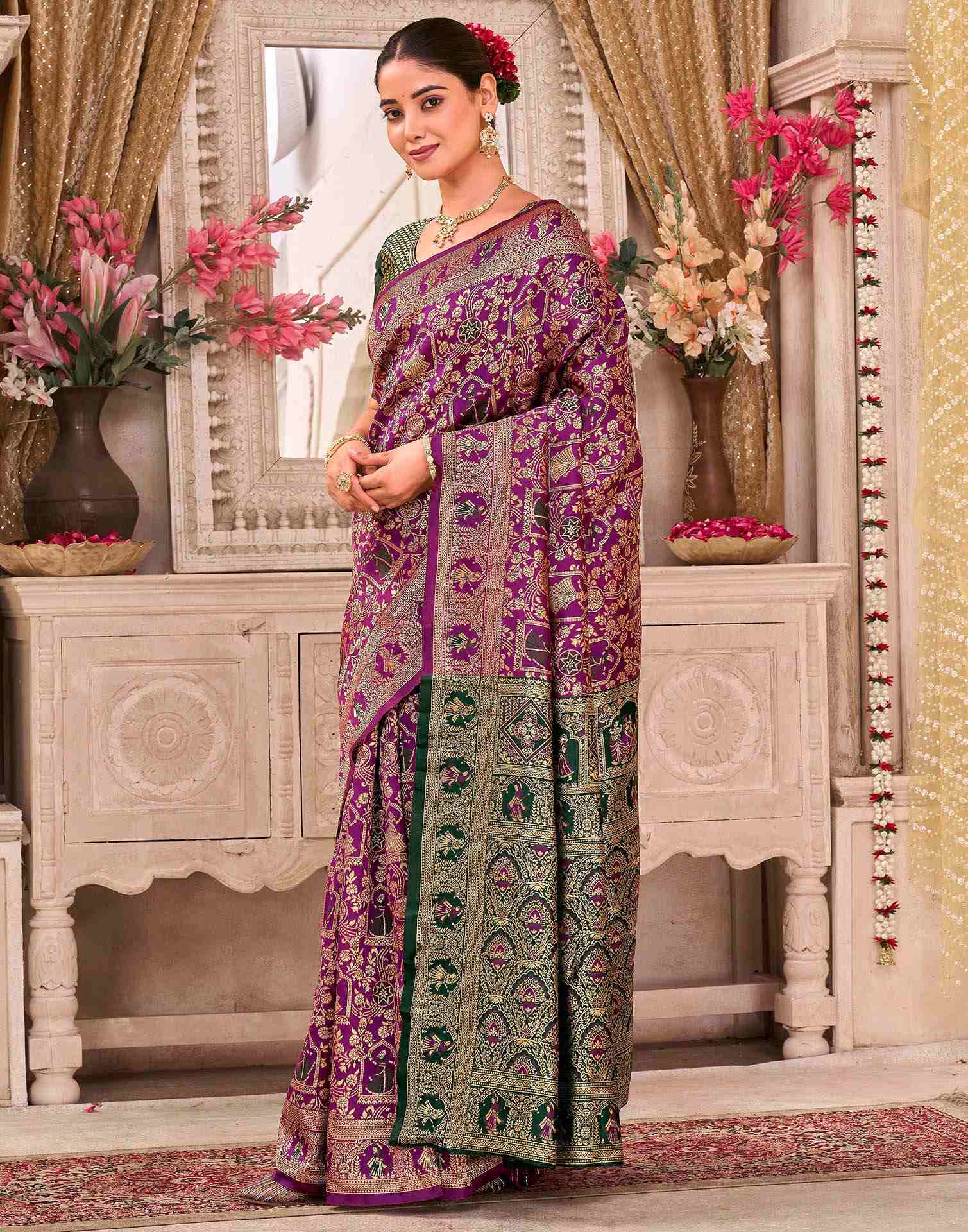 Magenta Silk Woven Baluchari Saree