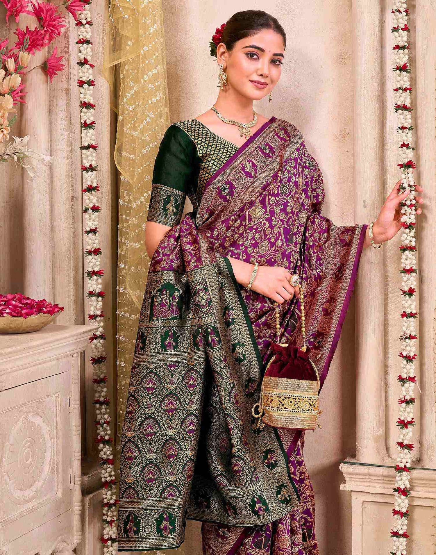 Magenta Silk Woven Baluchari Saree