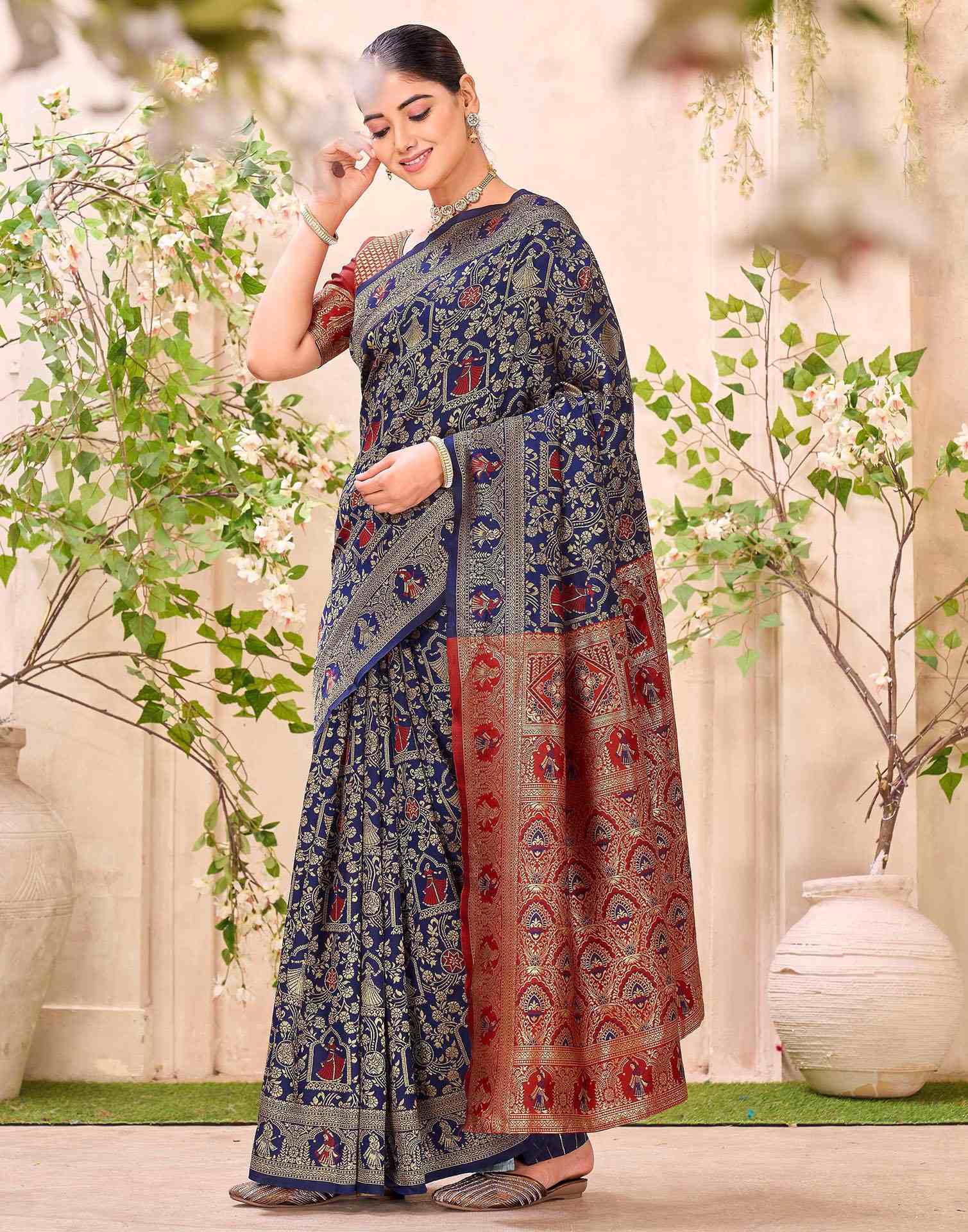 Navy Blue Silk Woven Baluchari Saree