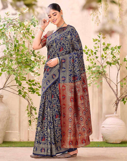 Navy Blue Silk Woven Baluchari Saree