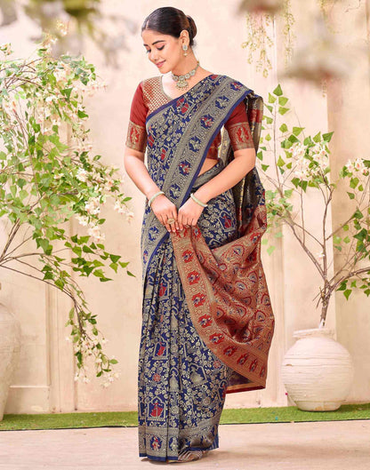 Navy Blue Silk Woven Baluchari Saree