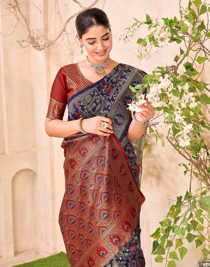 Navy Blue Silk Woven Baluchari Saree