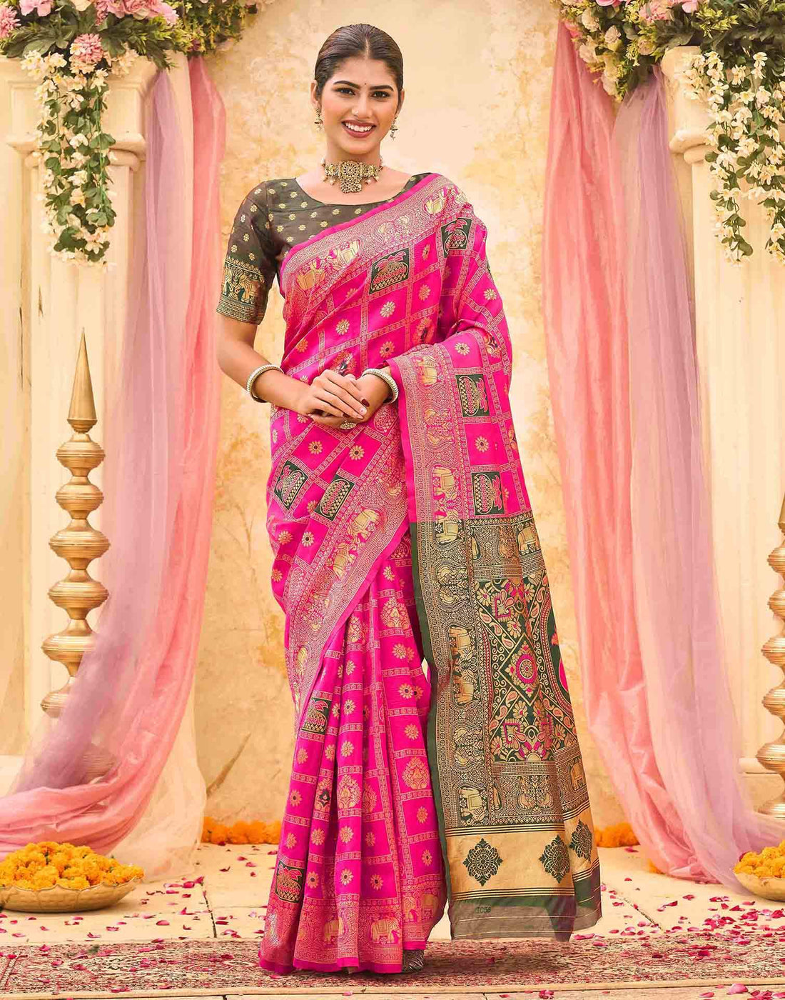 Rani Pink Silk Woven Patola Saree