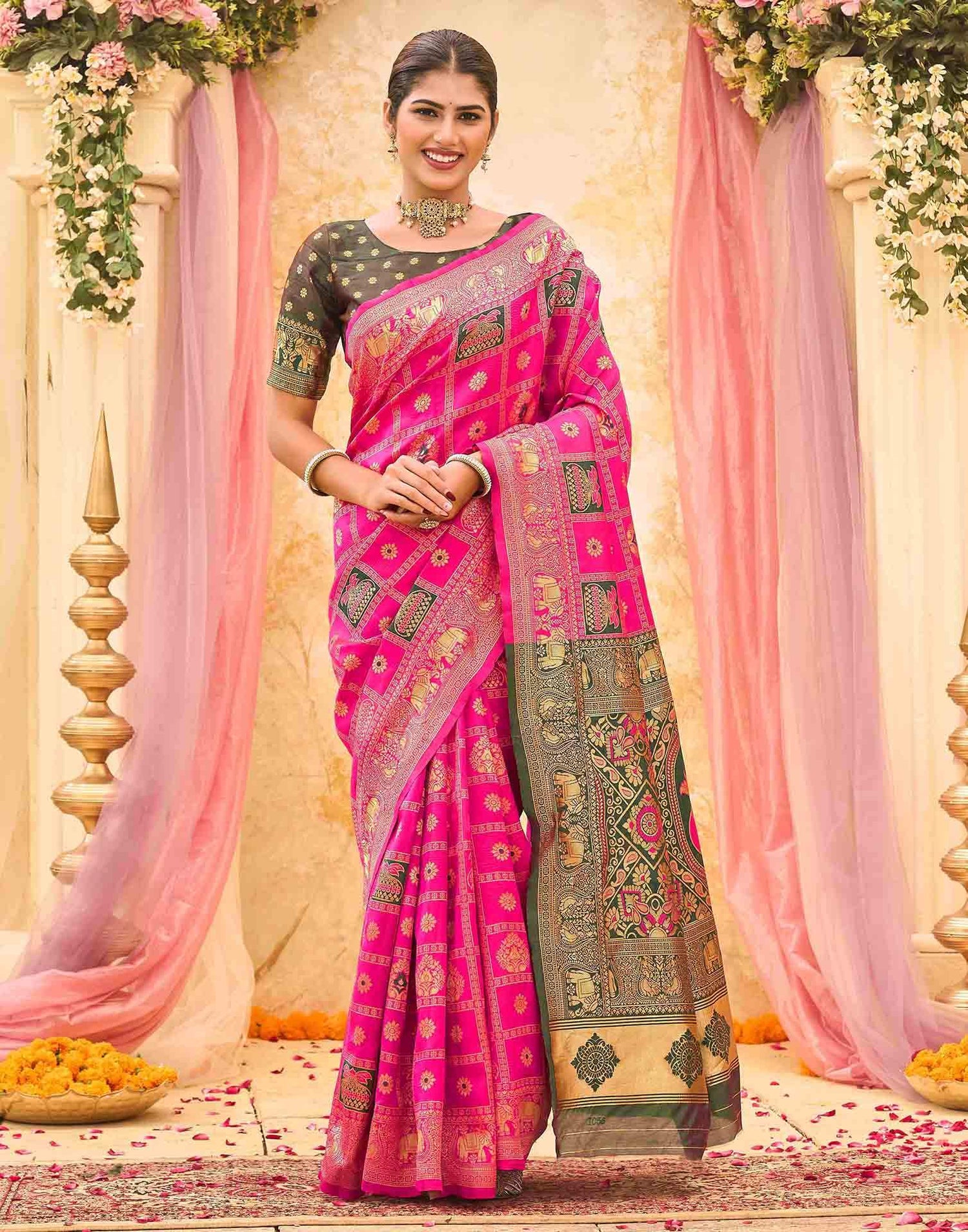 Rani Pink Silk Woven Patola Saree