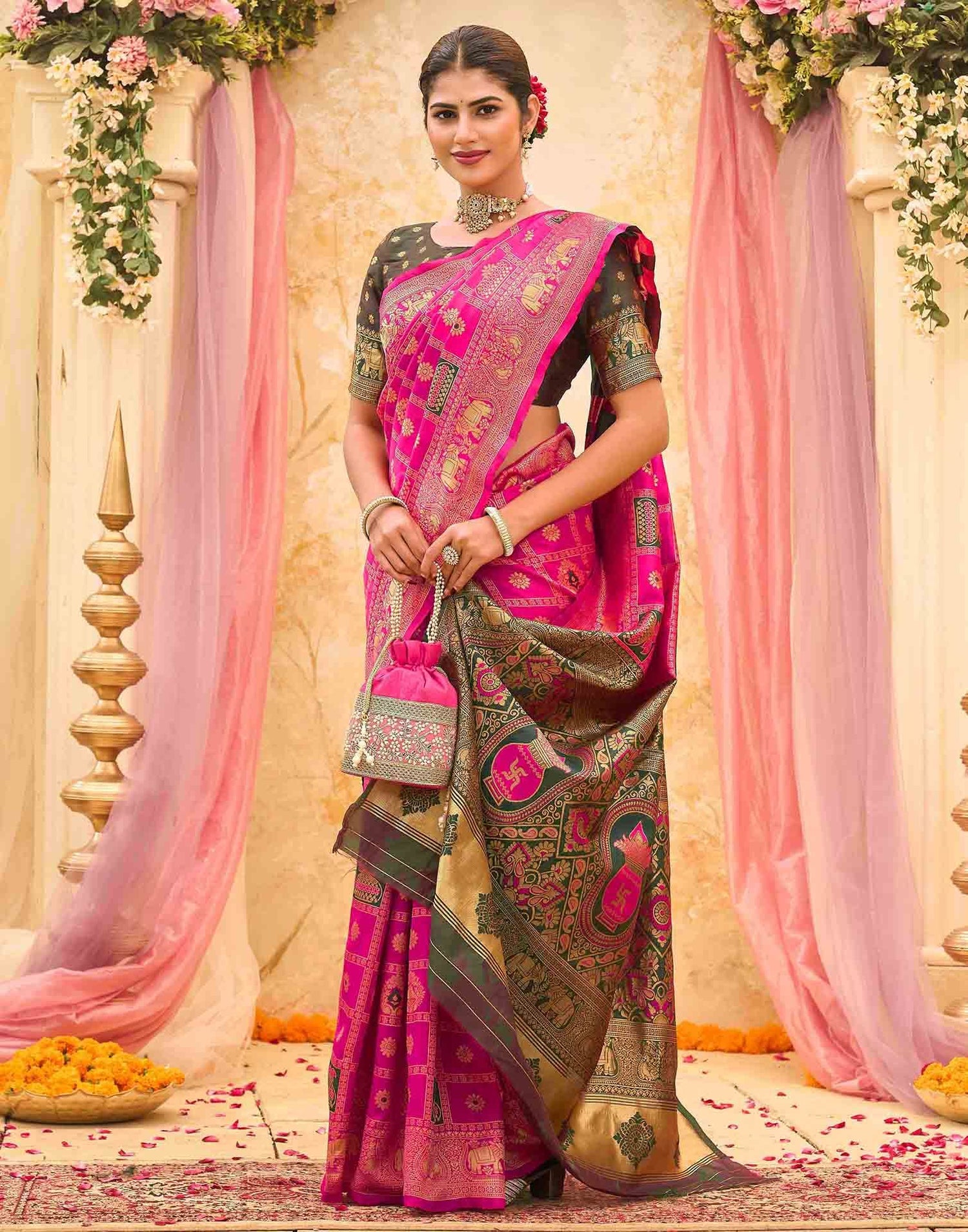 Rani Pink Silk Woven Patola Saree