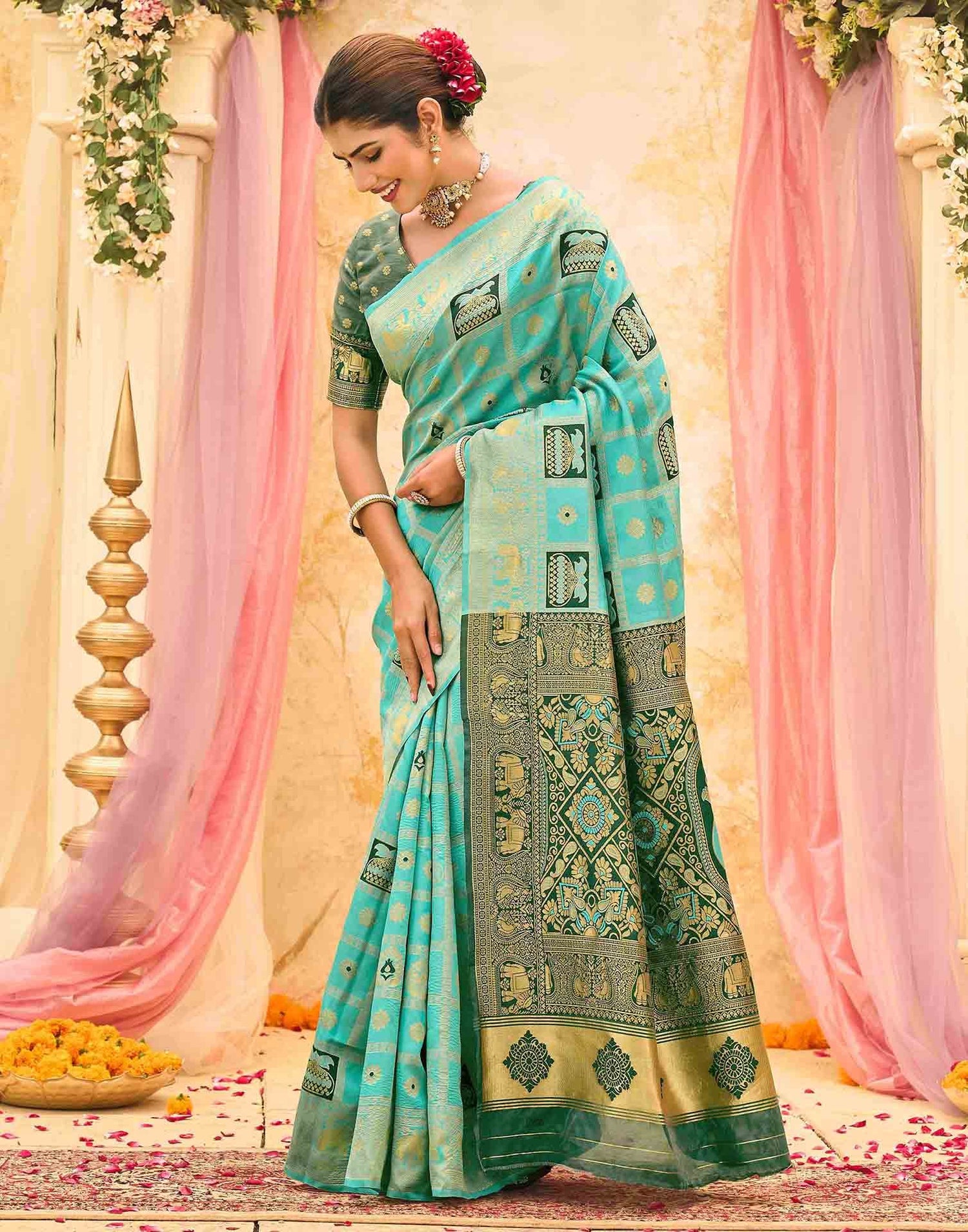 Turquoise Silk Woven Patola Saree