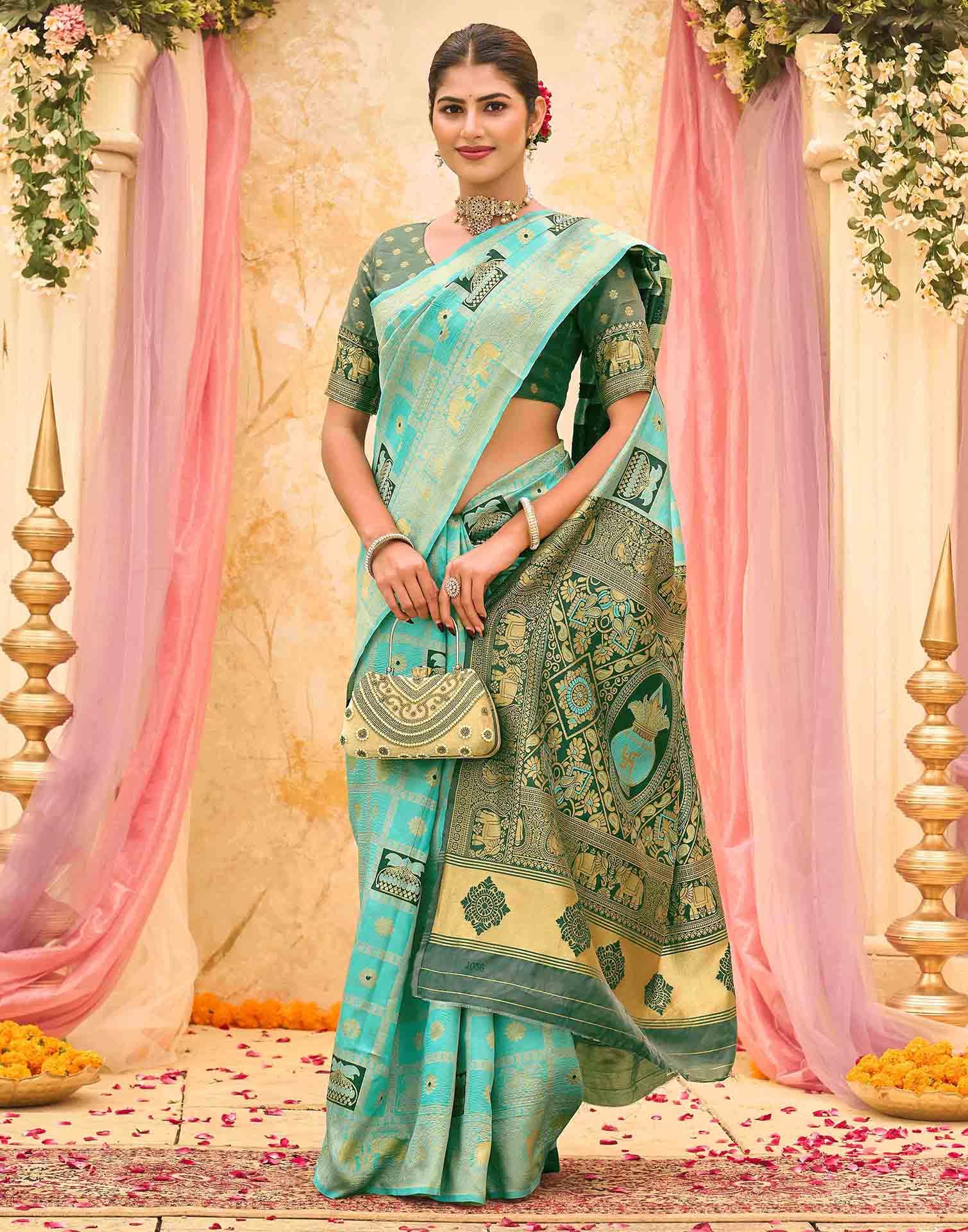 Turquoise Silk Woven Patola Saree