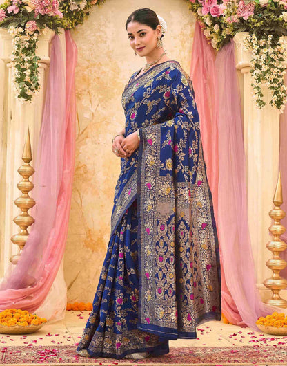 Navy Blue Silk Woven Banarasi Saree