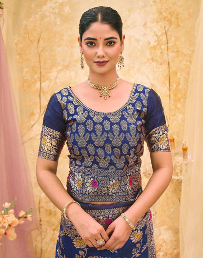 Navy Blue Silk Woven Banarasi Saree