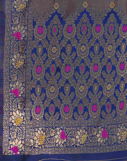 Navy Blue Silk Woven Banarasi Saree