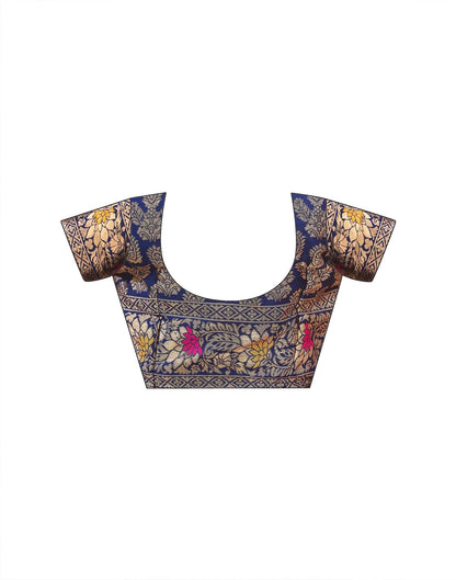 Navy Blue Silk Woven Banarasi Saree