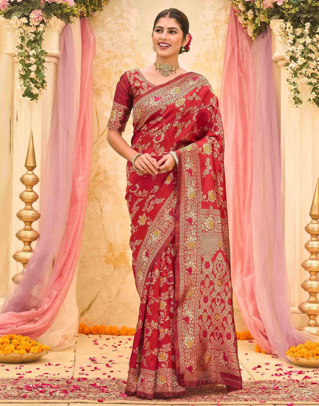 Red Silk Woven Banarasi Saree