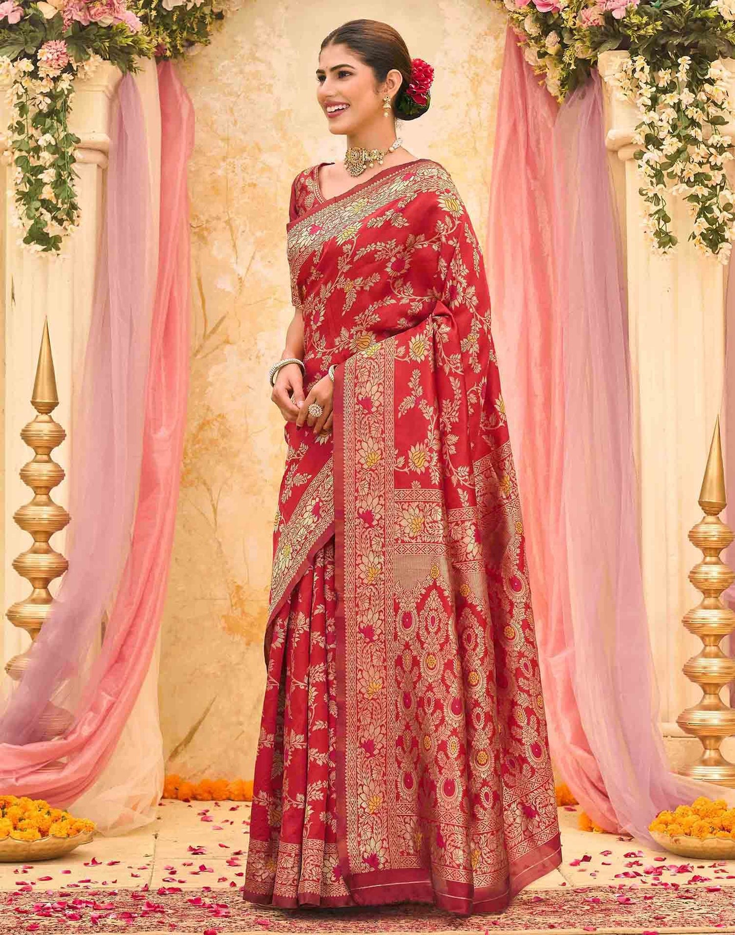 Red Silk Woven Banarasi Saree