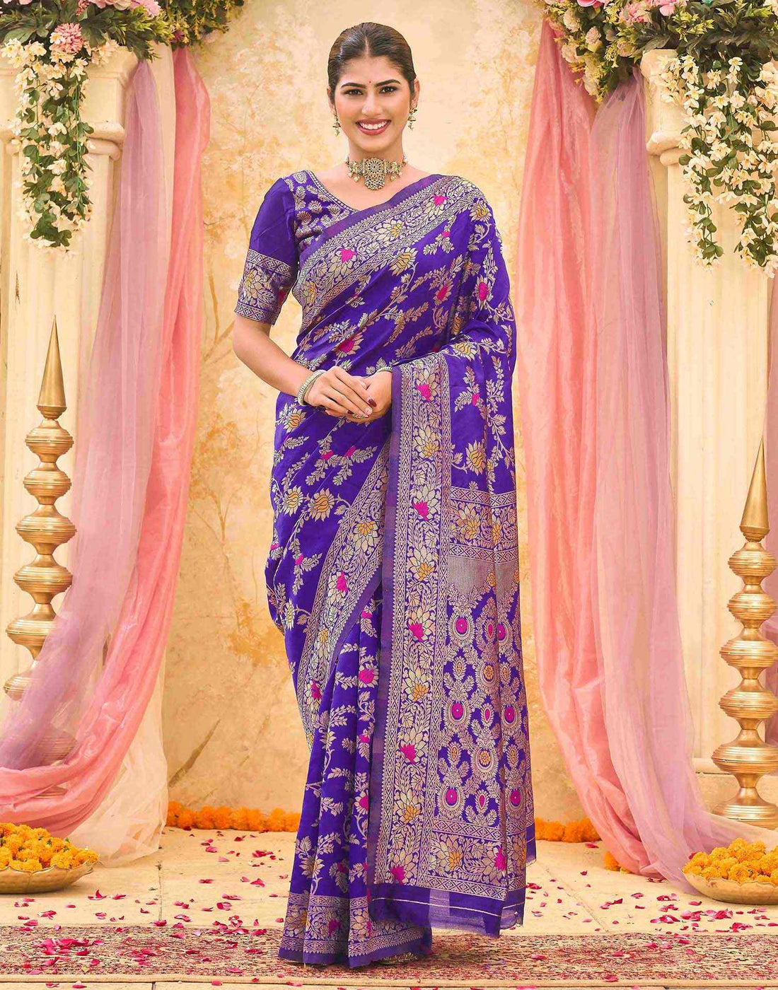 Violet Silk Woven Banarasi Saree