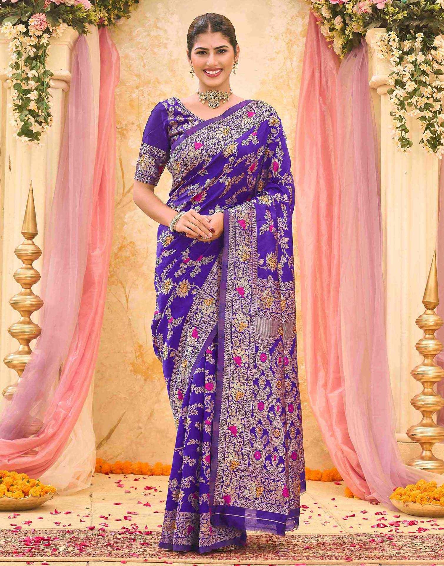 Violet Silk Woven Banarasi Saree