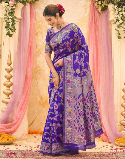Violet Silk Woven Banarasi Saree