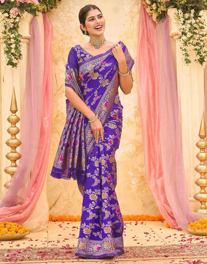 Violet Silk Woven Banarasi Saree