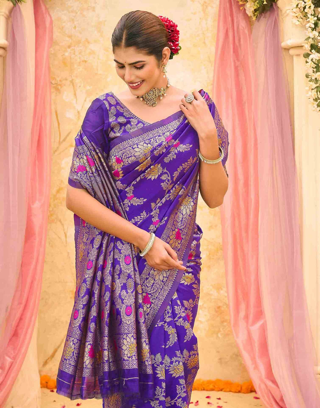 Violet Silk Woven Banarasi Saree