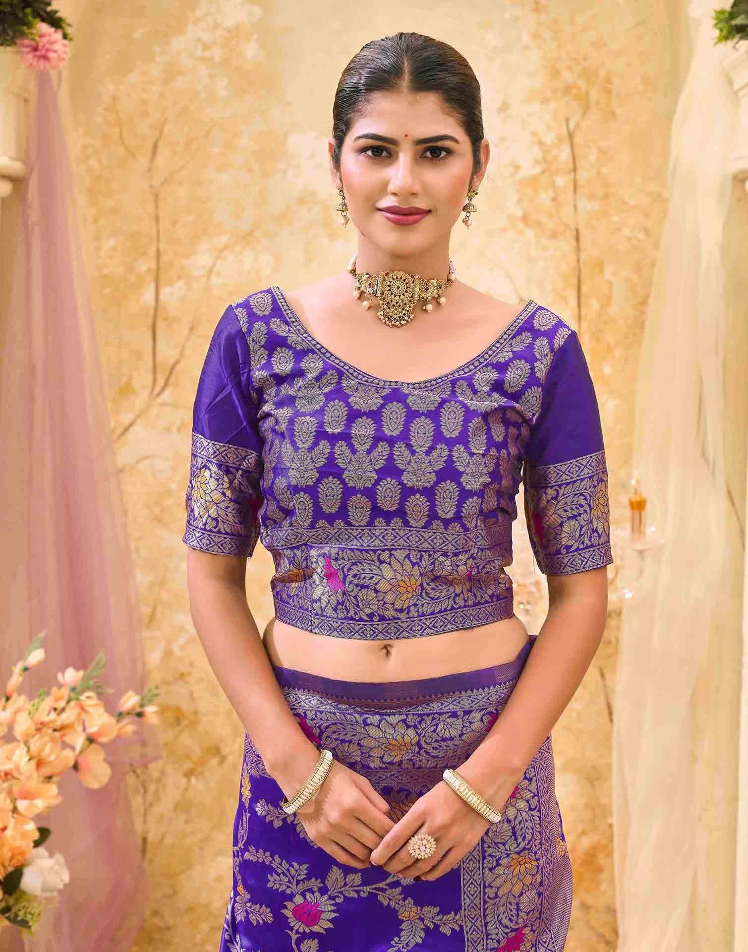 Violet Silk Woven Banarasi Saree