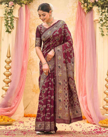 Maroon Silk Woven Banarasi Saree