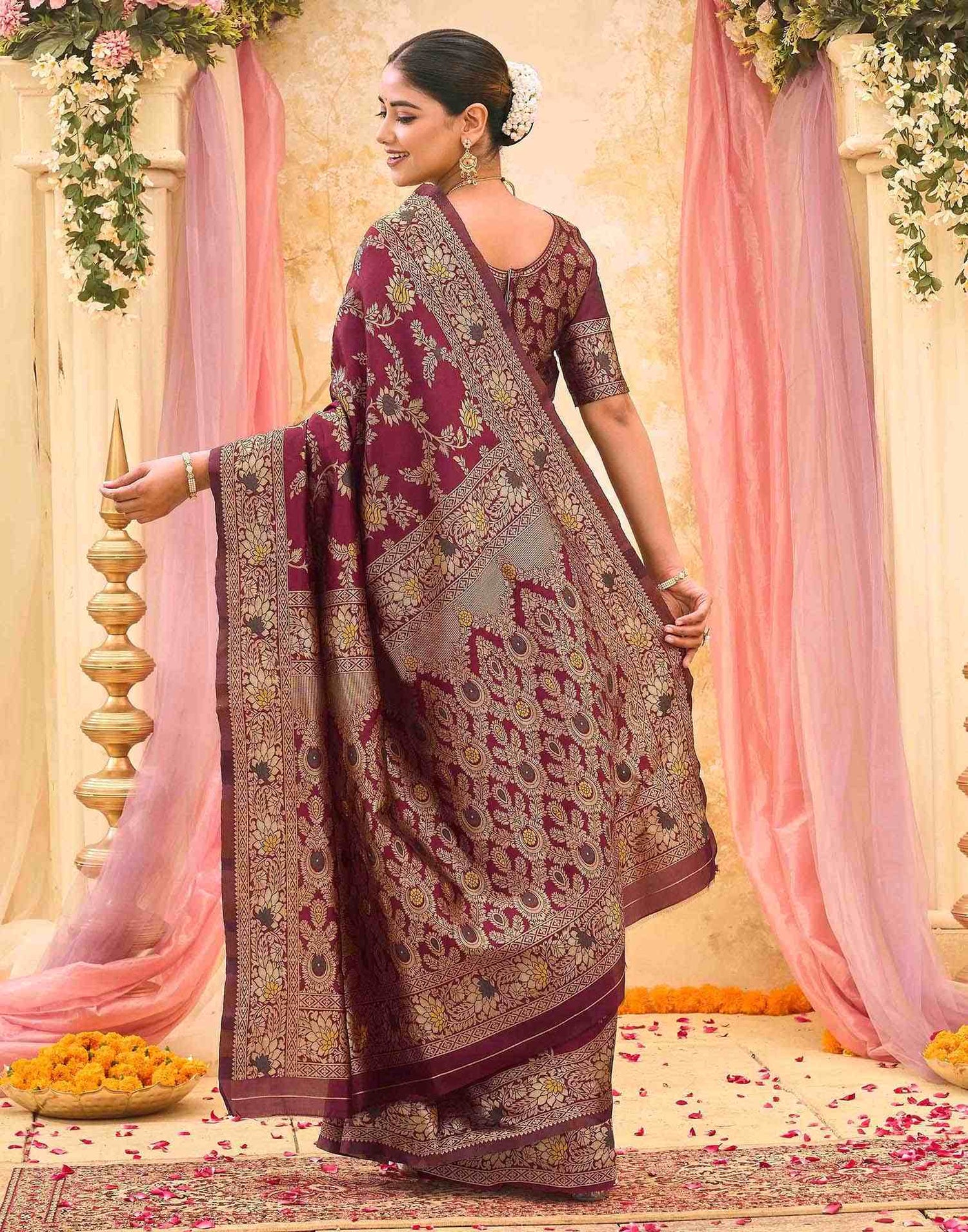 Maroon Silk Woven Banarasi Saree