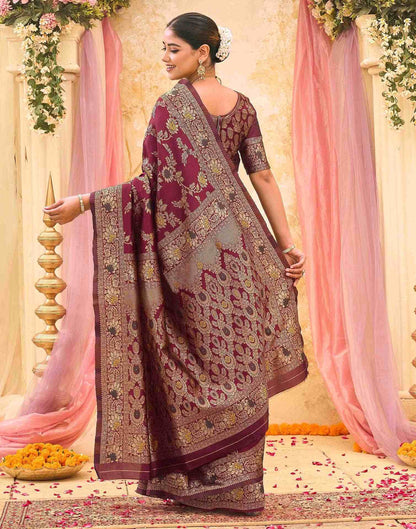 Maroon Silk Woven Banarasi Saree