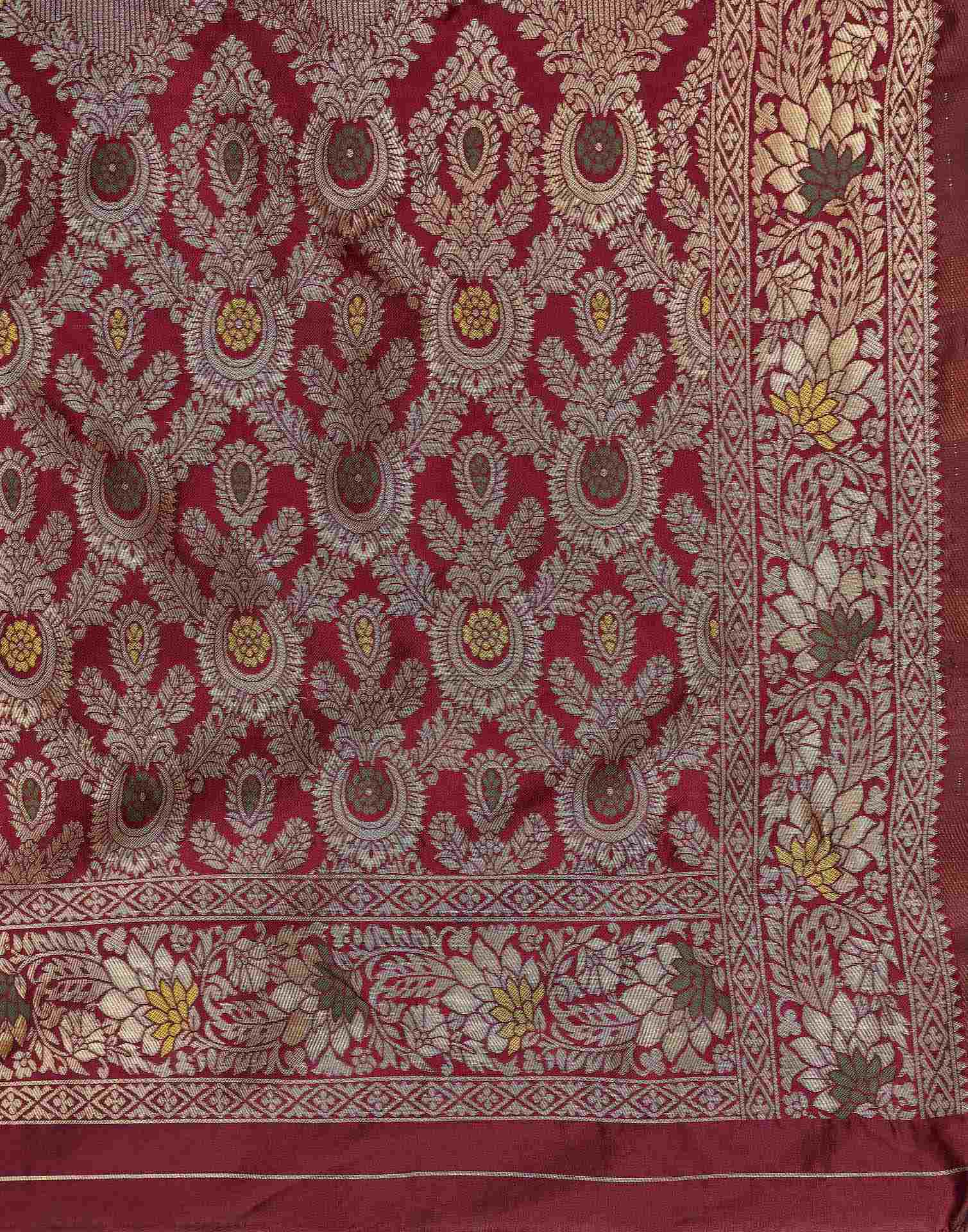 Maroon Silk Woven Banarasi Saree