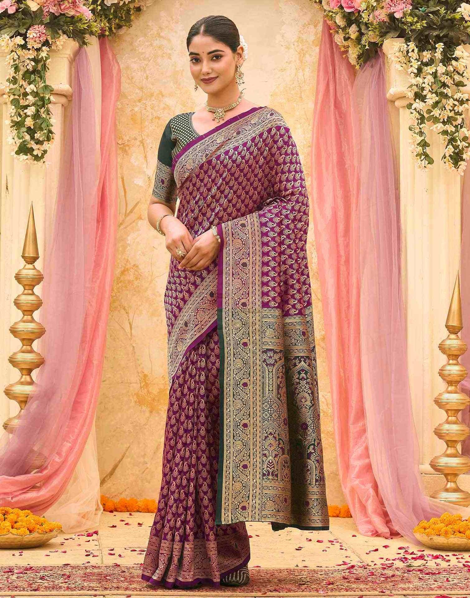 Purple Silk Woven Banarasi Saree