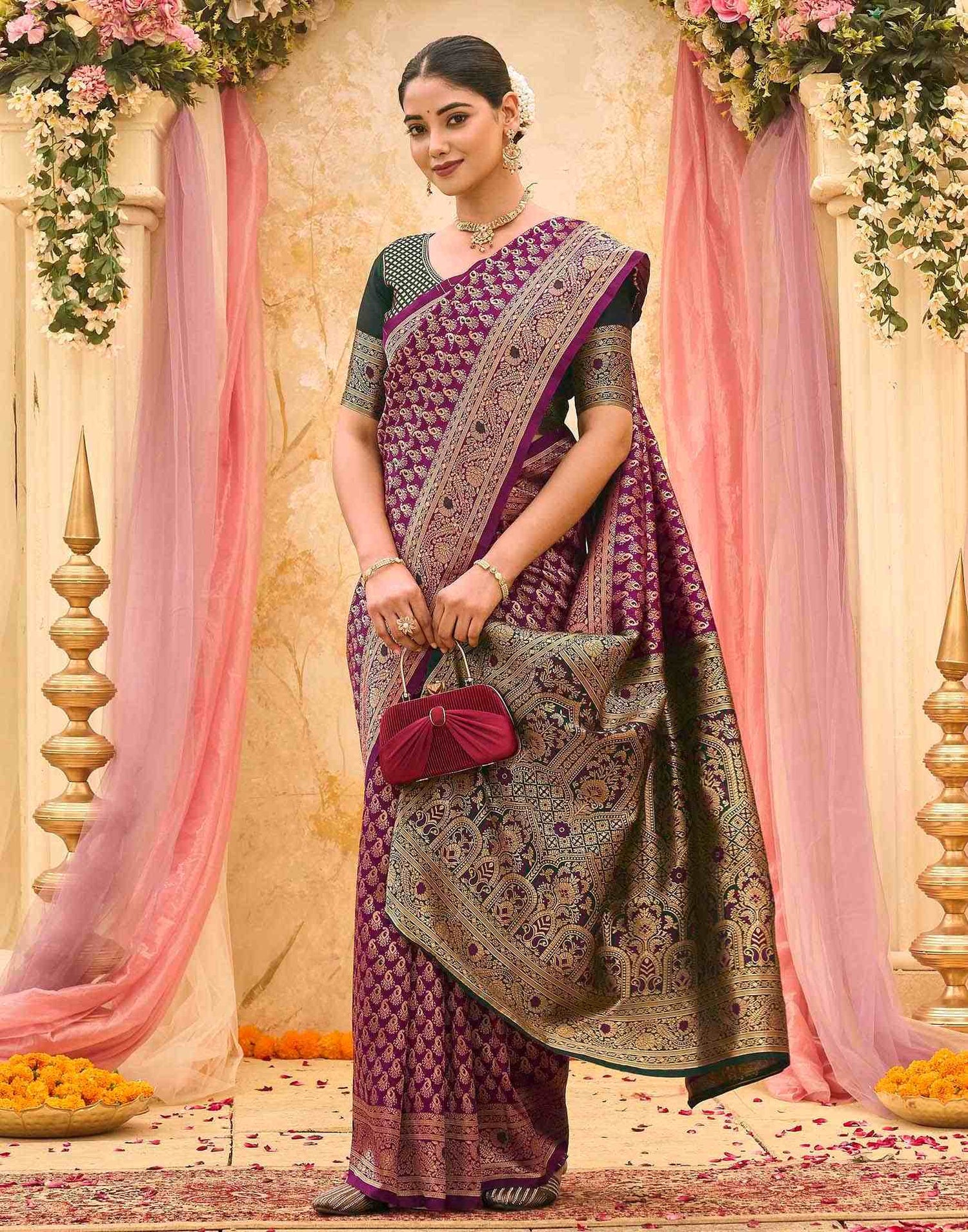 Purple Silk Woven Banarasi Saree