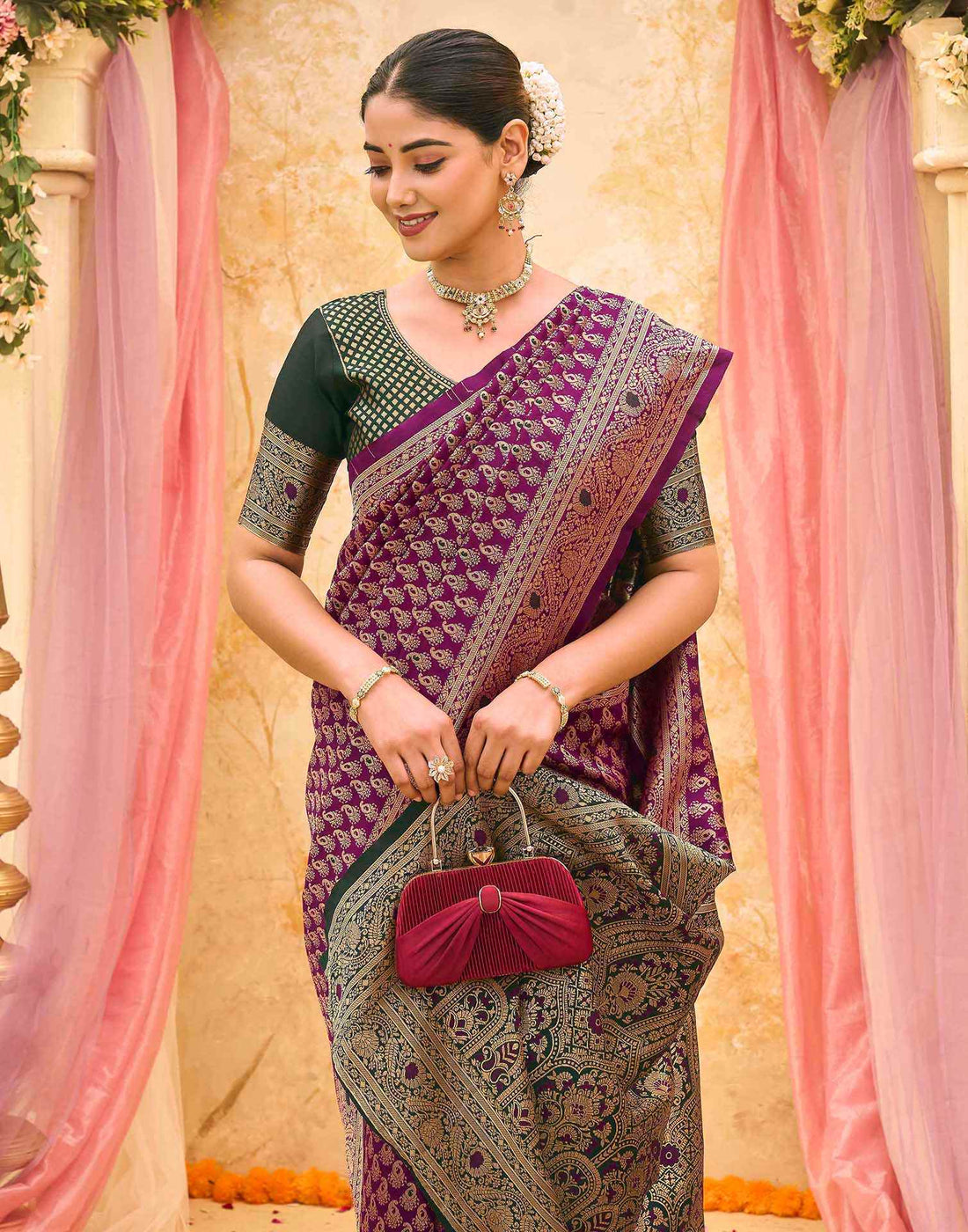 Purple Silk Woven Banarasi Saree